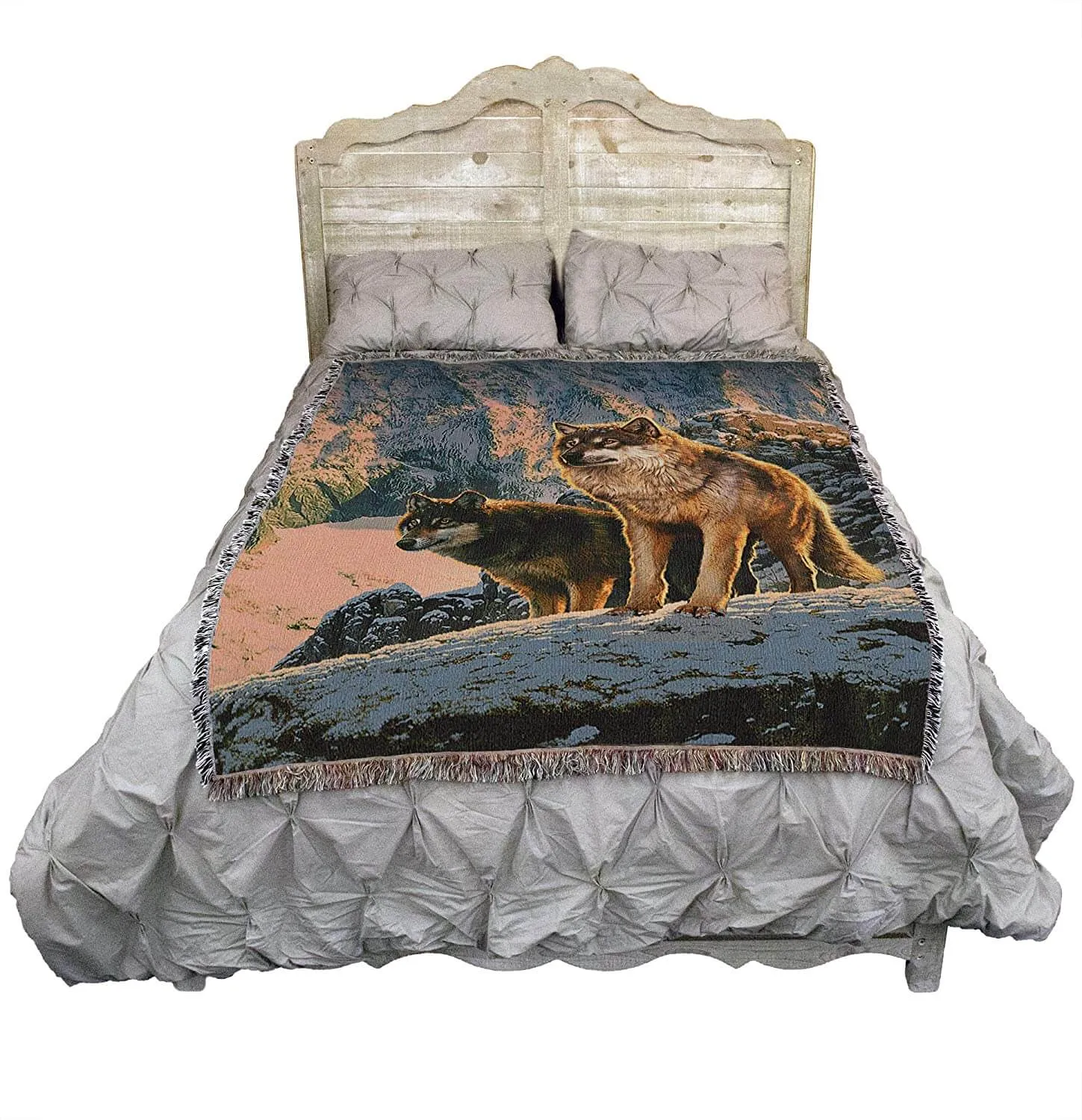 Wolf Couple in the Sunset Tapestry Blanket