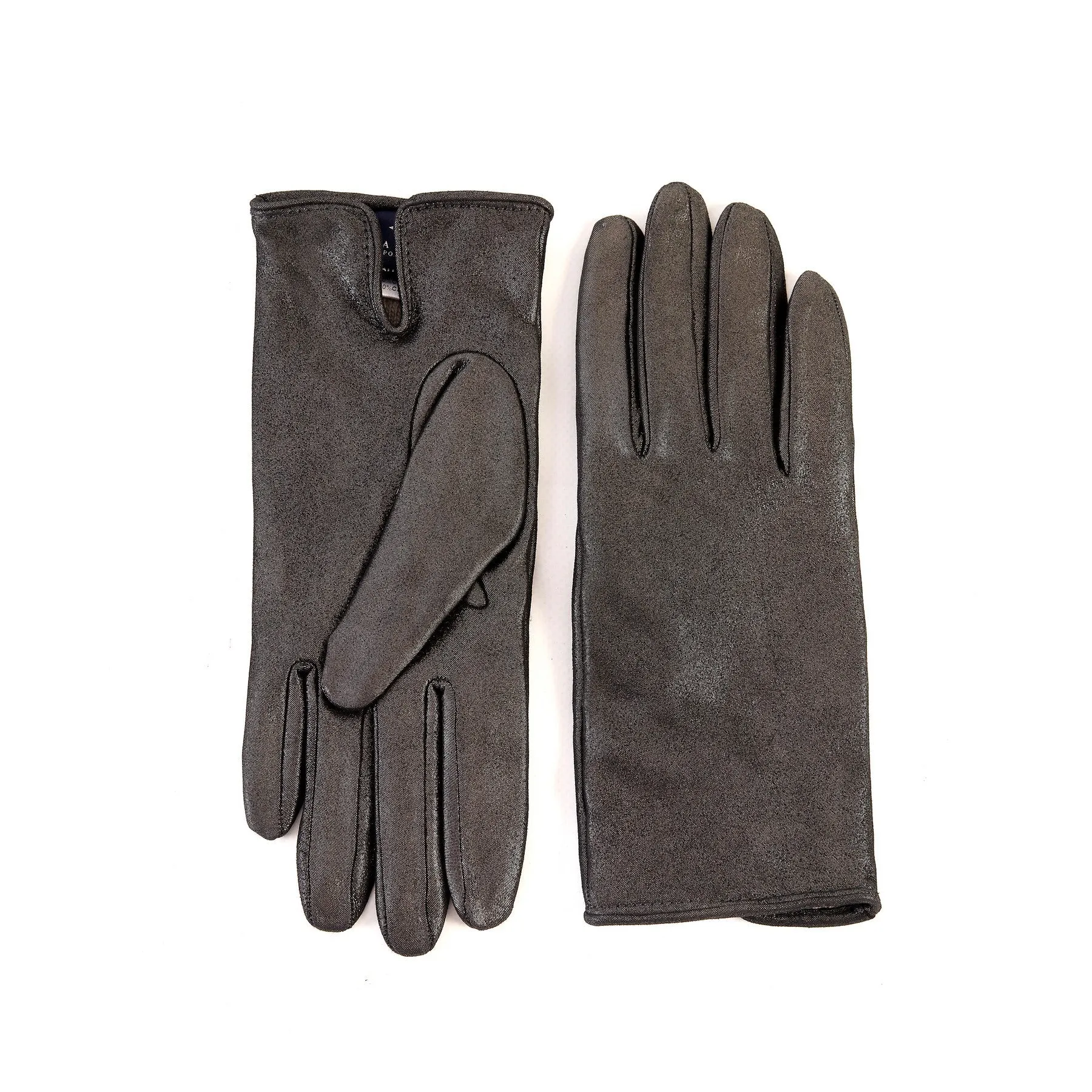 Women’s basic grey soft laminated suede leather gloves with palm opening and cashmere lining