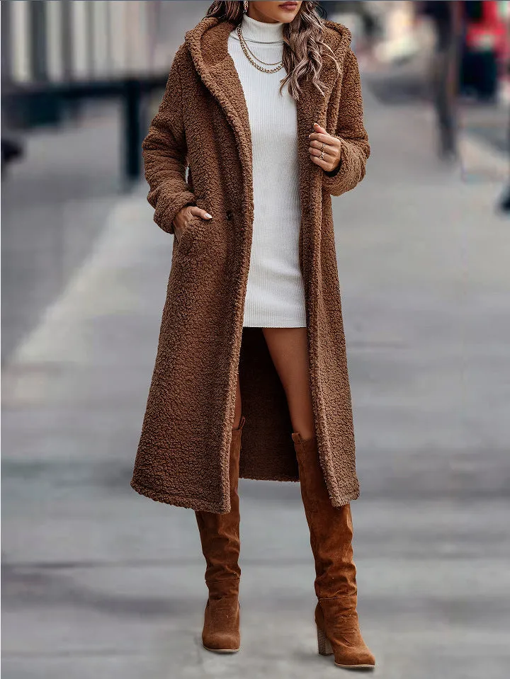 Women's Fashion Long Solid Color Sleeve Plush Coats