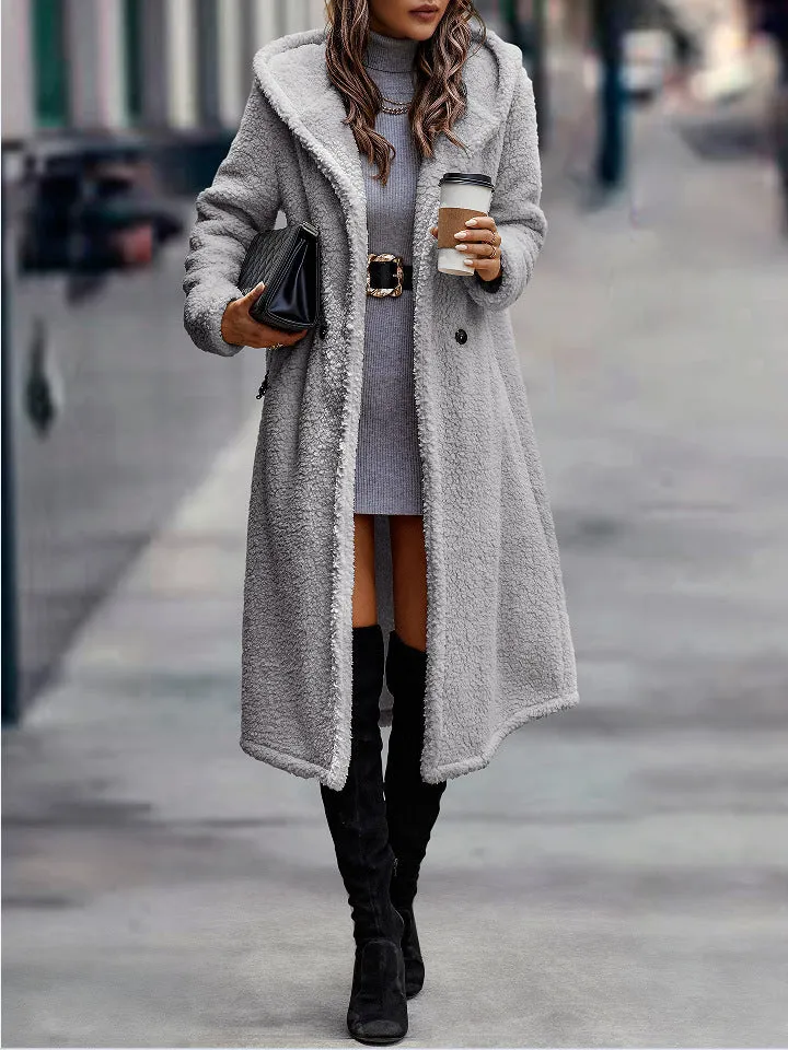 Women's Fashion Long Solid Color Sleeve Plush Coats