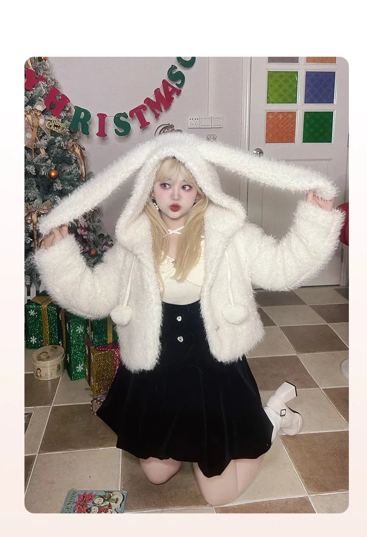 Yingtang~Plus Size Lolita Christmas Plush Coat Dress Set