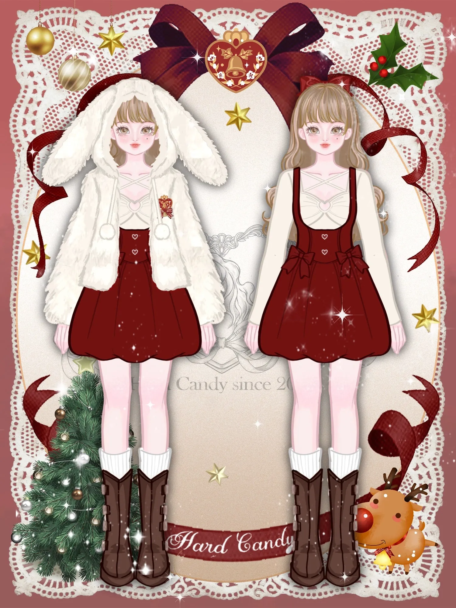 Yingtang~Plus Size Lolita Christmas Plush Coat Dress Set