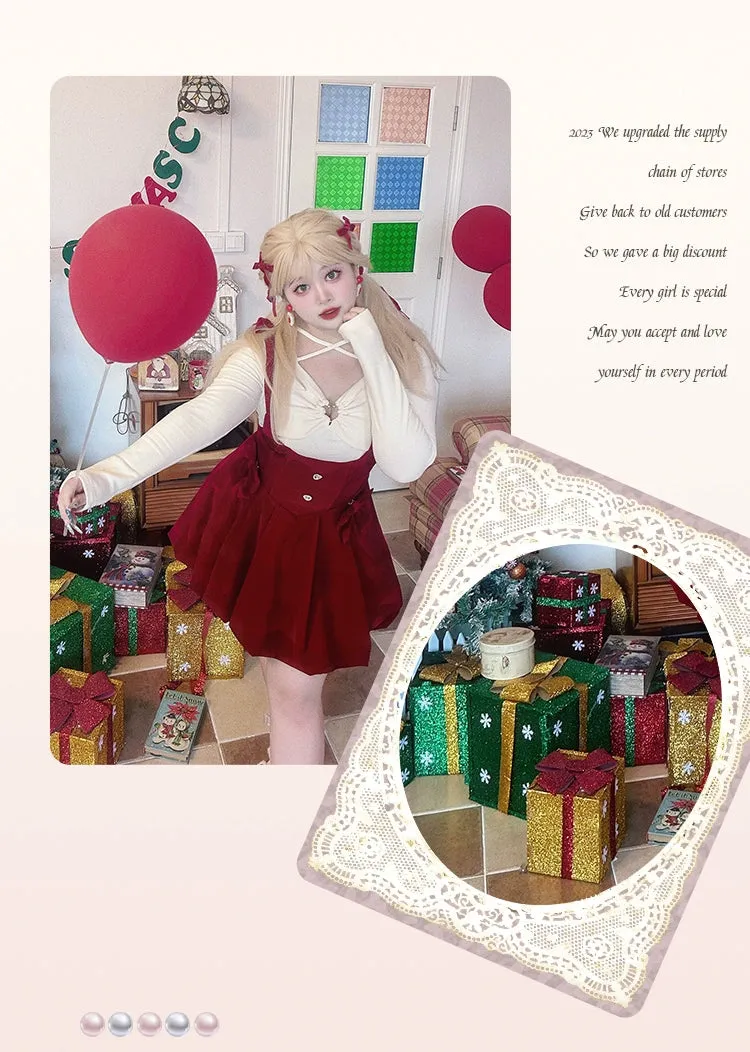 Yingtang~Plus Size Lolita Christmas Plush Coat Dress Set