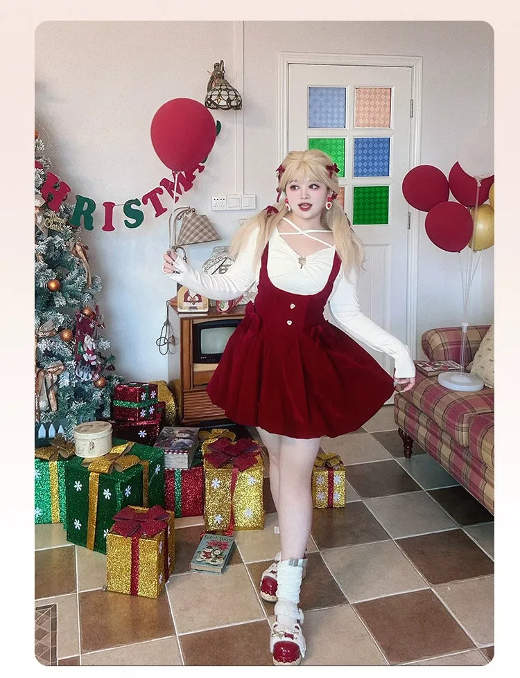 Yingtang~Plus Size Lolita Christmas Plush Coat Dress Set