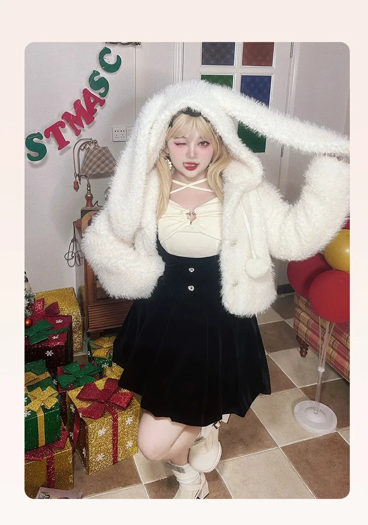 Yingtang~Plus Size Lolita Christmas Plush Coat Dress Set